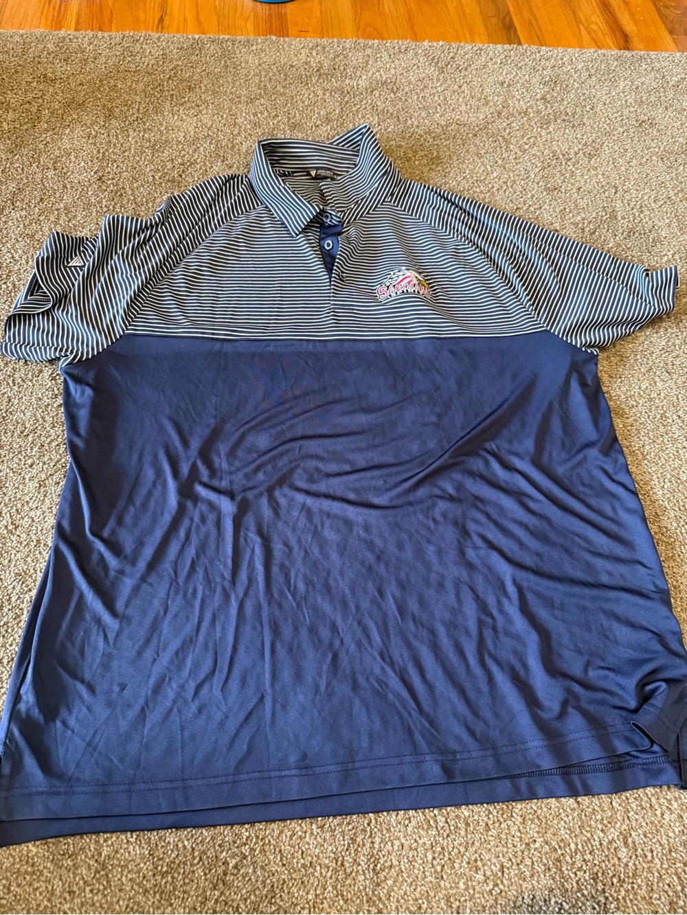 Striped Panel Navy Polo Shirt with Chest Logo